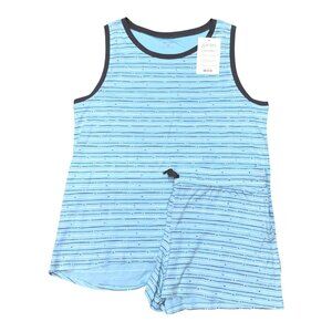 Jijamas Womens XXL Striped Pajama Set Tank Top & Shorts In 100% Pima Cotton NEW